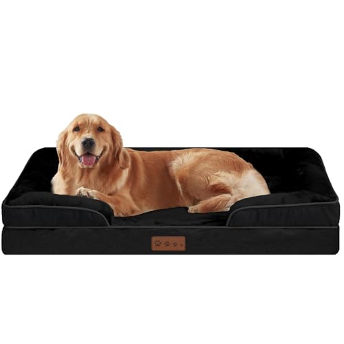 Dokdogs Orthopädisches Hundebett für extra große Hunde - XL Hundesofabetten mit abnehmbarem waschbarem Bezug, Memory-Schaum, Haustier-Couch-Bett, schwarzes Haustierbett für Couch (XL, Schwarz) von Dokdogs