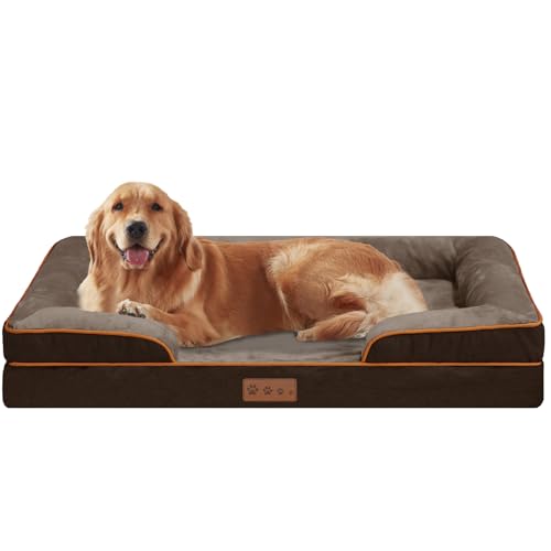 Dokdogs XL Hundebett mit Seiten, orthopädisches Schaumstoff-Haustier-Sofa, Braun, große Hundebetten mit waschbaren Bezügen und rutschfester Unterseite, wasserdichtes Couchbett für Hunde (XL, Braun) von Dokdogs