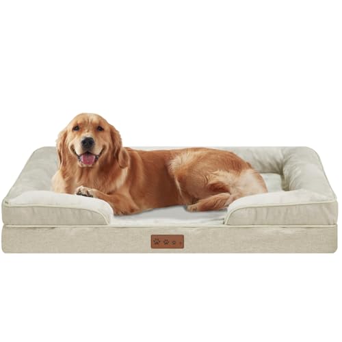 Dokdogs XL Hundebett mit Seiten, orthopädisches Schaumstoff-Haustiersofa, Beige, große Hundebetten mit waschbaren Bezügen & rutschfester Unterseite, wasserdichtes Couchbett für Hunde (XL, Beige) von Dokdogs