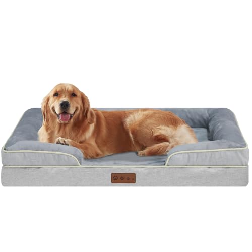 Dokdogs Orthopädisches Hundebett, Größe XL, wasserdicht, Memory-Schaum, XL-Couch, Hundebett mit abnehmbarem waschbarem Bezug und rutschfester Unterseite, riesige Haustier-Sofabetten (XL, Grau) von Dokdogs