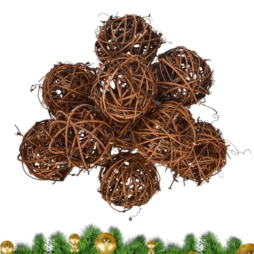 Dokeno 10 Stück Natur Weidenball Spielzeug, Rattankugeln, Decorative Rattan Balls, Geflochtene Rattankugeln, Natur Wicker Rattan Kugeln, Kleintiere Kauspielzeug, Weidenball Spielzeug für Kleintiere von Dokeno