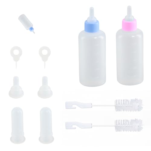 Dokeno 2 pcs 50ml Silikon Kleine Milchflasche Pet Set für Haustiere, Aufzuchtflasche mit Reinigungsbürste und Schnuller, Fläschchen Set Haustiere für Neugeborene Kätzchen Welpen Hasen Eichhörnchen von Dokeno