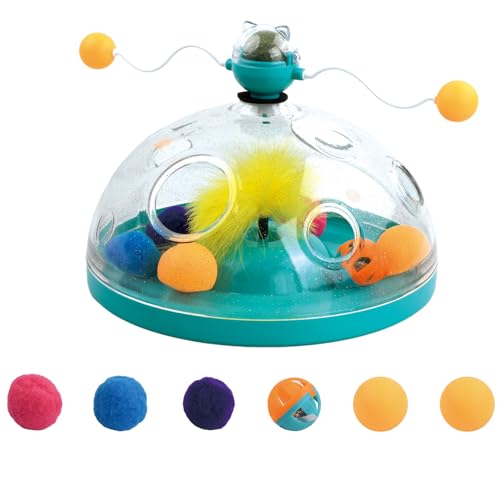 Dokeno 4 in 1 Interaktives Katzenspielzeug,Kätzchen Feeder Stimulation Spielzeug,Federspielzeug Katzenspielzeug,Katzenspielzeug Intelligenz für Katzen,Katzenminze Kugel Spielzeug,für Haustiere von Dokeno