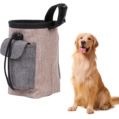 Dokeno Hundeleckerli Tasche, Leckerlitasche für Hunde, Praktische Gassi Tasche, mit Verstellbarem Gürtel, Robuster Futterbeutel Hunde fürs Tierspielzeug, Gassi, Hundetraining (Braun) von Dokeno