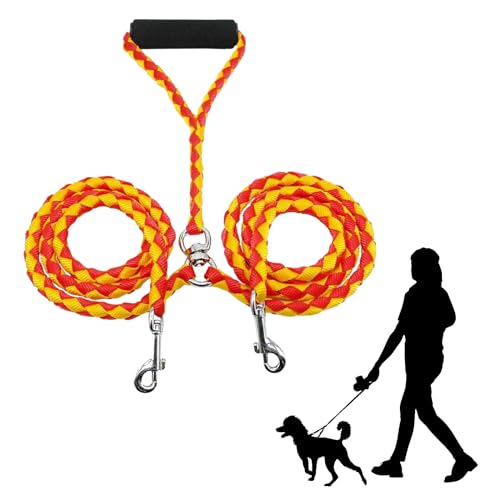 Dokeno Hundeleine, Doppel Hundeleine, Verstellbare Hundeleine, Trainingsleine für Hunde, Kein Verknoten, mit Zwei Gepolsterten Griffen, Doppelleine für Zwei Hunde 140CM (Orange) von Dokeno