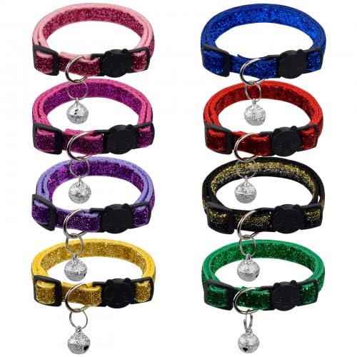 Dokeno Katzenhalsbänder, 8 Stück Katzenhalsband Verstellbar mit Glocke, Kitten Halsband, Verstellbar 19-32 cm, Passend für Alle Hauskatzen, Welpen, Personalisiert Haustierzubehö von Dokeno