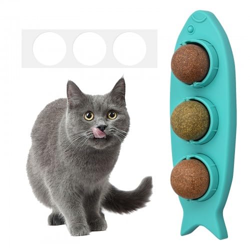 Dokeno Katzenminze Ball für Katzen, Katzenminze Wandroller für Katzenlecken Drehbare Zahnreinigung Dental für Kätzchen, Natürliches drehbares Katzenspielzeug Wand Catnip Balls Toys für Katze (Blau) von Dokeno