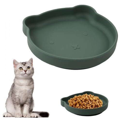 Dokeno Silikon Katzen Napf Katzennapf Flach Fressnapf Katze Katzenschüssel für Trockenfutter und Nassfutter rutschfest Katzennäpfe mit Saugnapf Futterschale Flach für Hunde Katzen Haustier von Dokeno