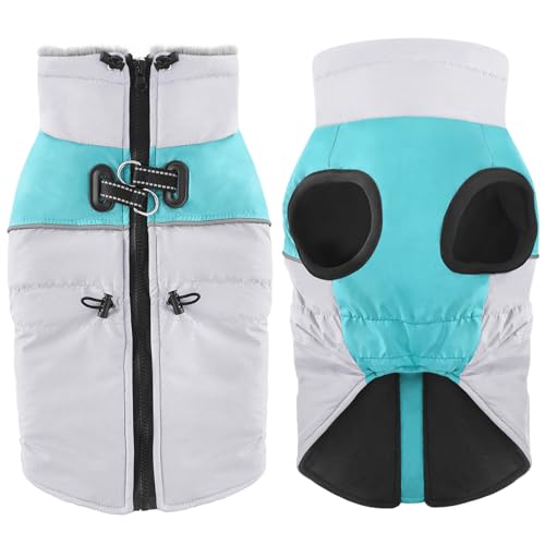 Dolahovy wasserdichte Hundemantel Winterjacken, Winddichte Haustier Kleidung Große Jumper Warme Hunde Mäntel Fleece Jacken Outfit für kleine mittlere große Hunde Welpen Weste mit Geschirr (Blau, 3XL) von Dolahovy