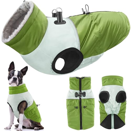 Dolahovy wasserdichte Hundemantel Winterjacken, Winddichte Haustier Kleidung Große Jumper Warme Hunde Mäntel Fleece Jacken Outfit für kleine mittlere große Hunde Welpen Weste mit Geschirr (Grün, 2XL) von Dolahovy