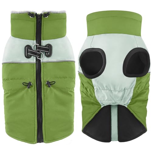 Dolahovy wasserdichte Hundemantel Winterjacken, Winddichte Haustier Kleidung Große Jumper Warme Hunde Mäntel Fleece Jacken Outfit für kleine mittlere große Hunde Welpen Weste mit Geschirr (Grün, XL) von Dolahovy