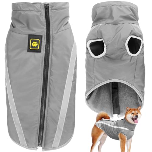 Dolahovy wasserdichte Hundemäntel, Winter Haustier Warme Jacken Hunde Mäntel Hunde Kleidung Reflektierende Kleidung Welpen Weste mit Harness Loch für kleine mittlere große Hund (Grau, 3XL) von Dolahovy