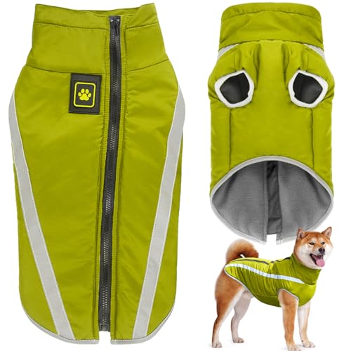 Dolahovy wasserdichte Hundemantel Winter Warme Jacke,Winddichte Haustier Kleidung Hunde Mantel Fleece Jacken Outfit für kleine mittlere große Hunde Weste mit Harness Loch XL-6XL (Grün, 2XL) von Dolahovy