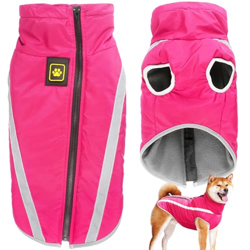 Dolahovy wasserdichte Hundemantel Winter Warme Jacke,Winddichte Haustier Kleidung Hunde Mantel Fleece Jacken Outfit für kleine mittlere große Hunde Weste mit Harness Loch XL-6XL (Rose, 2XL) von Dolahovy