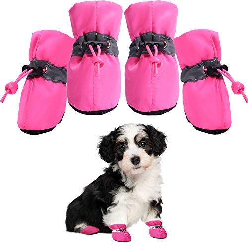 Hundeschuhe Anti-Rutsch-Schuhe für den Winter, Pfotenschutz für kleine, mittelgroße Hunde und Welpen, 4 Stück (Rosa/6) von Dolebean