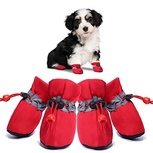 Hundeschuhe für heiße Gehwege, Sommerstiefel, Haustierpfotenschutz für kleine, mittelgroße Hunde und Welpen, 4 Stück (Größe 5: 4 cm breit, rot) von Dolebean