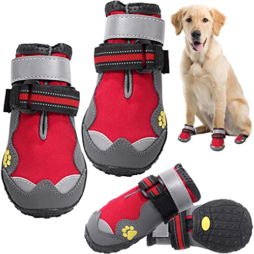 Hundeschuhe für heiße Gehwegstiefel für große mittelgroße Hunde, wasserdicht, für den Sommer, Hitze, Strandpfoten, 4 Stück, rot/4 von Dolebean