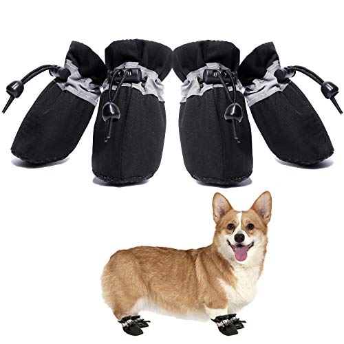 Hundeschuhe für kleine, mittelgroße Hunde und Welpen, Pfotenschutz, Schnee-Winterstiefel, rutschfest, Schwarz, Größe 5 von Dolebean