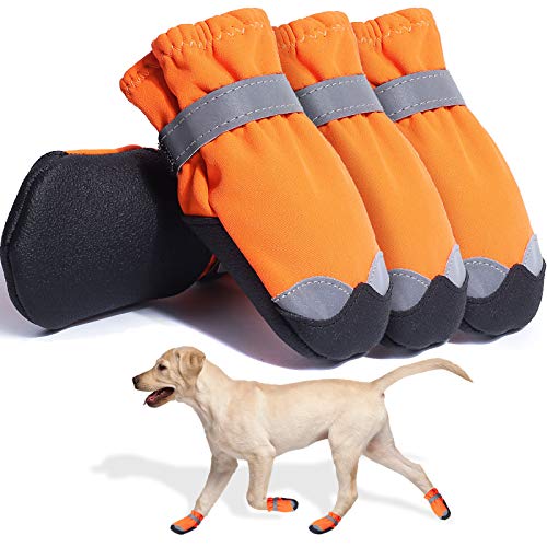 Rexiaoo Hundeschuhe, wasserdicht, für große und mittelgroße Hunde, Pfotenschutz zum Wandern, für drinnen und draußen, 4 Stück (Orange/4) von Dolebean