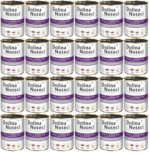 Dolina Noteci Premium Nassfutter für Hunde in Dosen Kaninchen mit Moosbeeren Glutenfrei 24 x 400g von DOLINA NOTECI