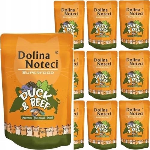 Dolina Noteci Superfood Nassfutter für Katzen Getreidefrei mit Ente und Rindfleisch 10 Portionsbeutel (10 x 85 g) von DOLINA NOTECI