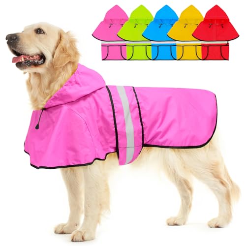 Dolitego Hunde-Regenmantel – Reflektierender Hunderegenmantel, wasserdichte Hundejacke, verstellbare Hunderegenjacke mit Kapuze, leichter Hundeponcho für kleine, mittelgroße und große Hunde (groß, von Dolitego