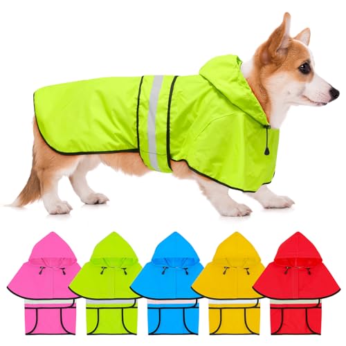 Dolitego Hunde Regenmantel - Reflektierender Hunderegenmantel, wasserdichte Hundejacke Verstellbare Hunderegenjacke mit Kapuzenpullover, Leichter Hundeponcho Slicker für Kleine Mittel Große Hunde von Dolitego