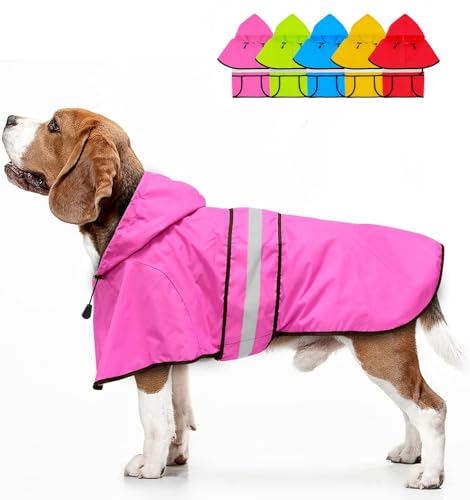 Dolitego Hunde Regenmantel - Reflektierender Hunderegenmantel, wasserdichte Hundejacke Verstellbare Hunderegenjacke mit Kapuzenpullover, Leichter Hundeponcho Slicker für Kleine Mittel Große Hunde von Dolitego