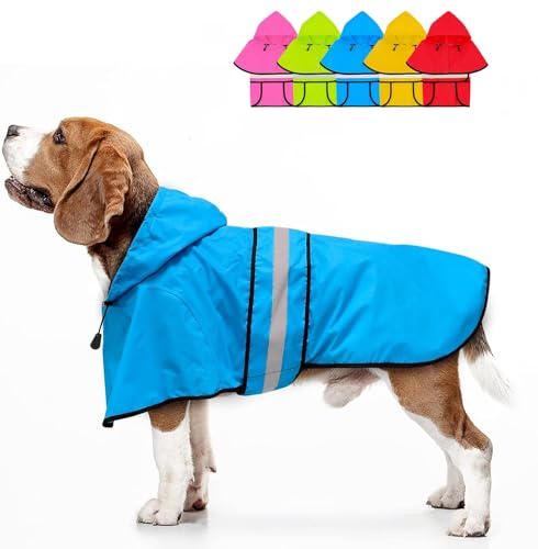 Dolitego Hunde Regenmantel - Reflektierender Hunderegenmantel, wasserdichte Hundejacke Verstellbare Hunderegenjacke mit Kapuzenpullover, Leichter Hundeponcho Slicker für Kleine Mittel Große Hunde von Dolitego