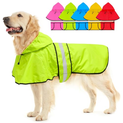 Dolitego Hunderegenmantel - Reflektierender Hunderegenmantel, wasserdichte Hundejacke, Verstellbare Hunderegenjacke mit Kapuzenpullover, Leichter Hundeponcho Slicker für kleine mittelgroße große Hunde von Dolitego