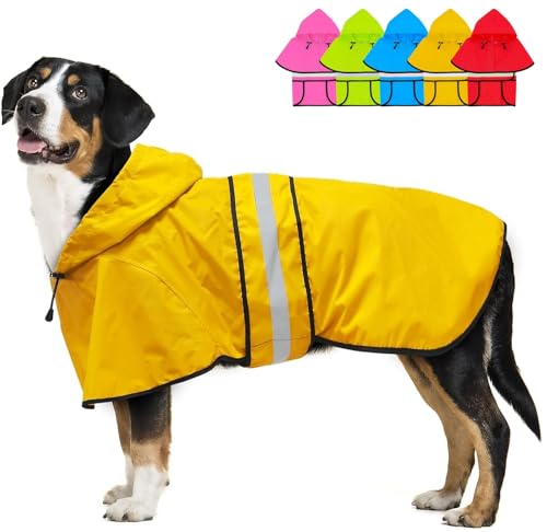 Dolitego Hunderegenmantel - Reflektierender Hunderegenmantel, wasserdichte Hundejacke Verstellbare Hunderegenjacke mit Kapuzenpullover, Leichter Hundeponcho Slicker für Kleine Mittel Große Hunde (XXL, von Dolitego