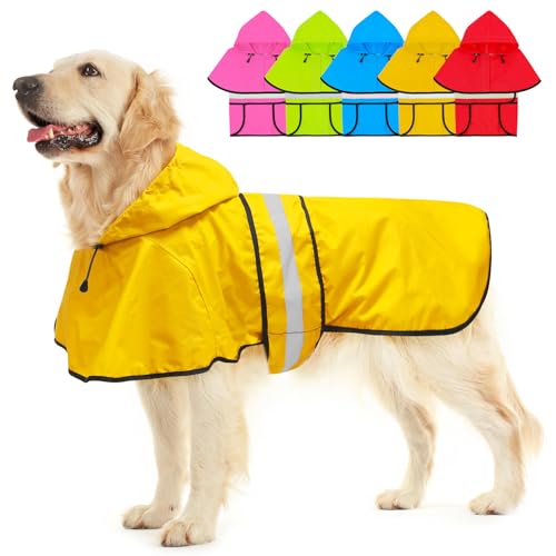 Dolitego Hunderegenmantel - Reflektierender Hunderegenmantel, wasserdichte Hundejacke, verstellbare Hunderegenjacke mit Kapuze, leichter Hundeponcho für kleine, mittelgroße und große Hunde (groß, von Dolitego