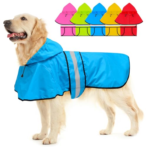 Dolitego Hunderegenmantel - Reflektierender Hunderegenmantel, wasserdichte Hundejacke, verstellbare Hunderegenjacke mit Kapuze, leichter Hundeponcho für kleine, mittelgroße und große Hunde (X-Large, von Dolitego