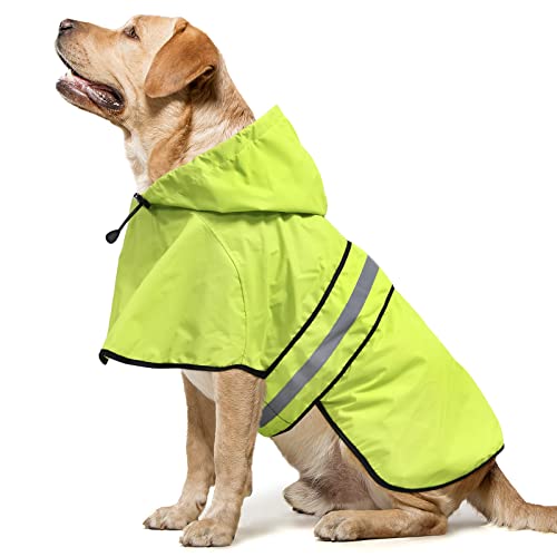 Domagiker Verstellbarer Hunde-Regenmantel mit Kapuze – Wasserdichter leichter Zupfponcho, Sicherheits-Hunde-Regenjacke mit reflektierendem Streifen und Leinenloch für kleine, mittelgroße und große Hunde (groß, grün) von Domagiker