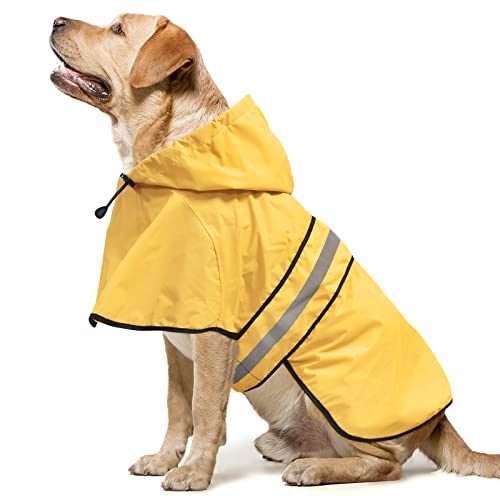 Domagiker Regenmantel für Hunde - Wasserdichter reflektierender Regenmantel Zupfponcho, leichte Sicherheits-Hunderegenmanteljacke für kleine, mittelgroße und große Hunde (XL, Gelb) von Domagiker