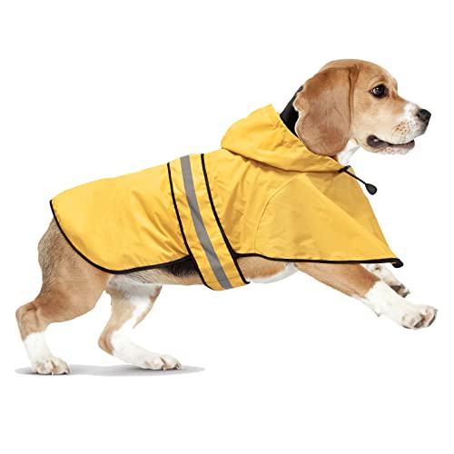 Domagiker Verstellbarer Hunde-Regenmantel mit Kapuze – Wasserdichter leichter Zupfponcho, große Hunde (Medium, Gelb) von Domagiker