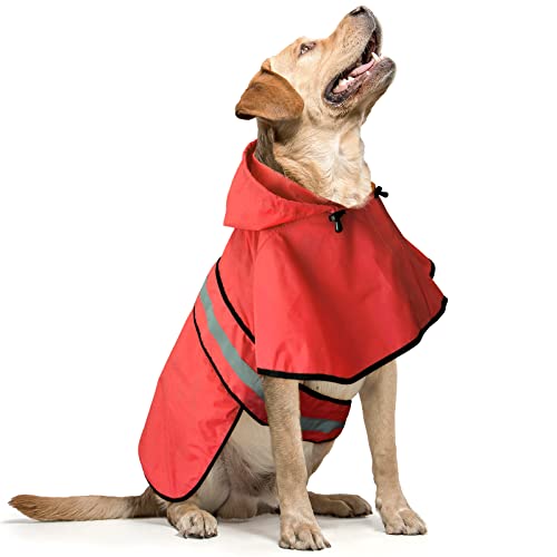 Domagiker Wasserdichte Hunde-Regenmäntel – Regenmäntel mit Kapuze für Hunde, verstellbar, reflektierend, winddichte Hunderegenjacke, Haustier-Regenponcho für kleine, mittelgroße und große Hunde (Rot, von Domagiker