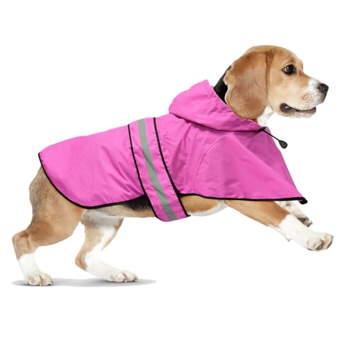 Domagiker Wasserdichter Hunde-Regenmantel – Regenmäntel mit Kapuze für Hunde, verstellbar, reflektierend, winddichte Hunderegenjacke, Haustier-Regenponcho für kleine, mittelgroße und große Hunde von Domagiker