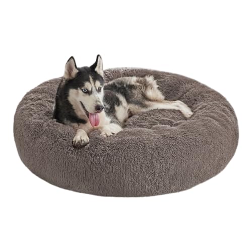 Domarex Großes, weiches und Flauschiges Hundebett/Katzenbett, Shaggy, 90 cm, Rutschfester Boden, leicht zu reinigen - beige von Domarex