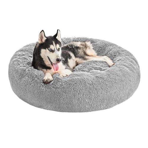 Domarex Großes, weiches und Flauschiges Hundebett/Katzenbett, Kuschelbett für Hunde und Katzen, Shaggy, 90 cm, Rutschfester Boden, leicht zu reinigen - grau von Domarex