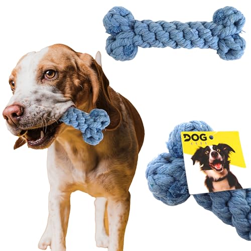 Domarex Robuste Hundespielzeug Knotenknochen – Kaubare und strapazierfähige Seilspielzeug für Hunde, 15 cm - Blau von Domarex