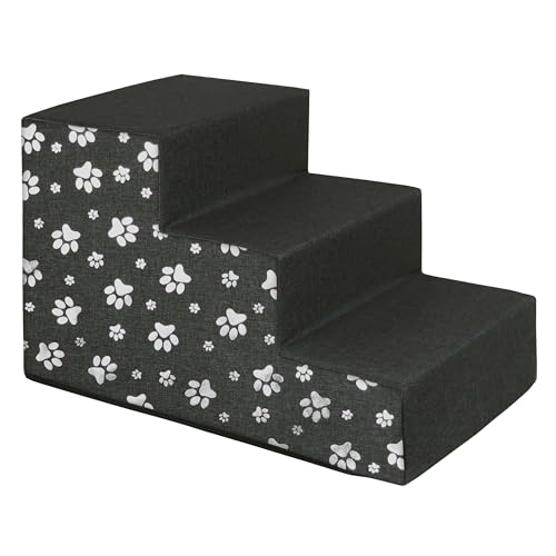 Domarex Haustiertreppe Hundetreppe Treppenstufen für Hunde – Hunderampe - Für Betten und Sofas - Wasserdichtes Polyester-Gewebe - Rampe mit 3 Stufen 30x50x30 cm, L Grau + Pfoten von Domarex