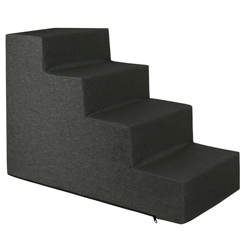 Domarex Haustiertreppe Hundetreppe Treppenstufen für Hunde – Hunderampe - Für Betten und Sofas - Wasserdichtes Polyester-Gewebe - Rampe mit 4 Stufen 30x60x40 cm L Grau von Domarex