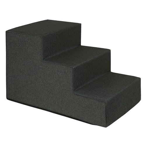 Domarex Haustiertreppe Hundetreppe Treppenstufen für Hunde – Hunderampe - Für kleine Hunde - Für Betten und Sofas - Wasserdichtes Polyester-Gewebe - Rampe mit 3 Stufen 30x50x30 cm, L Grau von Domarex