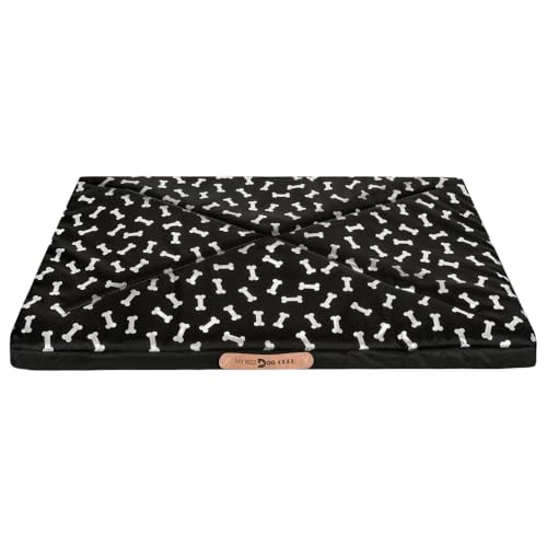 Domarex Wasserdichtes XL Hundebett 100x70x5 cm – Robustes und bequemes Hundekissen mit Reißverschluss und einfacher Reinigung - Silberne Knochen von Domarex