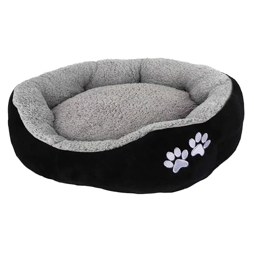 Domarex Weiches Hundebett/Katzenbett Snoozy M/XL für Hunde und Katzen jeden Alters – Flauschige und warme Schlafstätte, rutschfest, idealer Komfort für Haustiere - 70x64 cm - Grau/Schwarz von Domarex