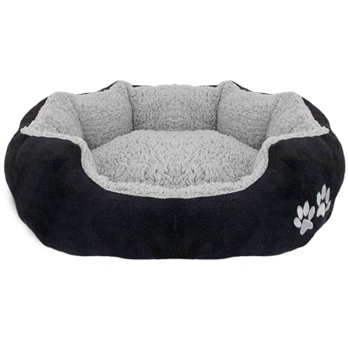 Domarex Weiches Hundebett/Katzenbett Snoozy M/XL für Hunde und Katzen jeden Alters – Flauschige und warme Schlafstätte, rutschfest, idealer Komfort für Haustiere - 57x52 cm - Grau/Schwarz von Domarex