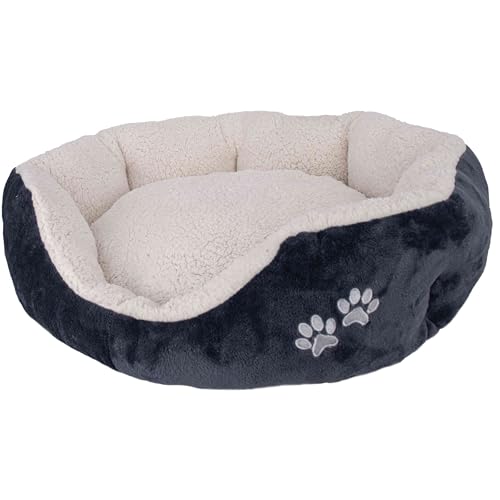 Domarex Weiches Hundebett/Katzenbett Snoozy M/XL für Hunde und Katzen jeden Alters – Flauschige und warme Schlafstätte, rutschfest, idealer Komfort für Haustiere - 70x64 cm - Weiß/Grafit von Domarex