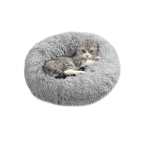 Domarex Weiches rundes Kuschelbett für Hunde und Katzen - DOGGURU Haustierkissen, 40 cm, rutschfest, bequem und pflegeleicht - Grau von Domarex