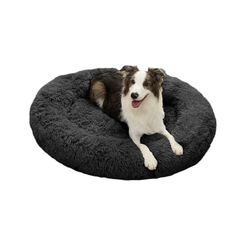 Domarex Weiches rundes Kuschelbett für Hunde und Katzen - DOGGURU Haustierkissen, 60 cm, rutschfest, bequem und pflegeleicht - Graphit von Domarex